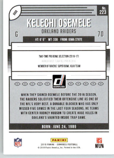 223 - Kelechi Osemele - 2018 Donruss - Base NM - Image 2