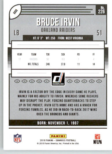 226 - Bruce Irvin - 2018 Donruss - Base NM - Image 2
