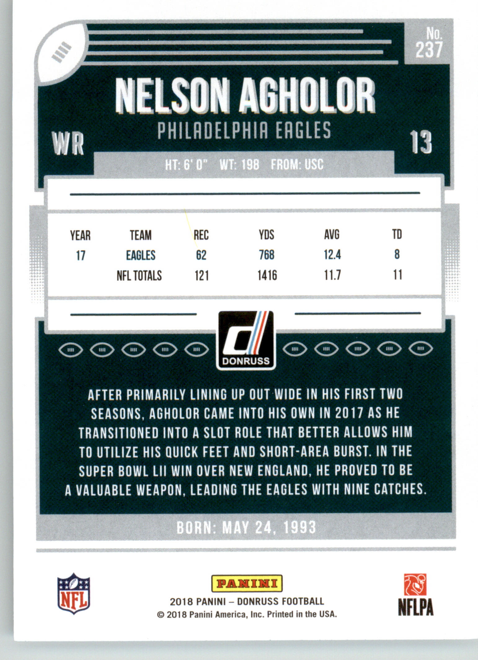 237 - Nelson Agholor - 2018 Donruss Football - Base NM - Image 2