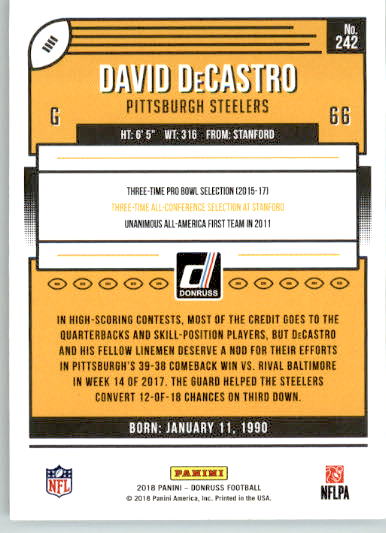 242 - David DeCastro - 2018 Donruss Football - Base NM - Image 2