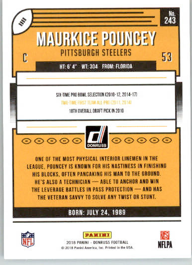 243 - Maurkice Pouncey - 2018 Donruss Football - Base NM - Image 2