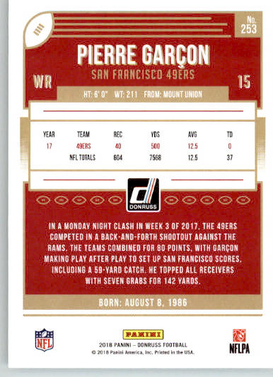 253 - Pierre Garcon - 2018 Donruss Football - Base NM - Image 2