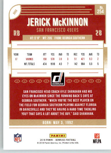 254 - Jerick McKinnon - 2018 Donruss Football - Base NM - Image 2