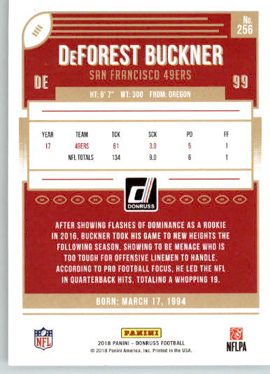 256 - DeForest Buckner - 2018 Donruss Football - Base NM - Image 2