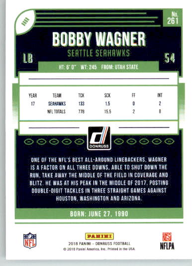 261 - Bobby Wagner - 2018 Donruss Football - Base NM - Image 2