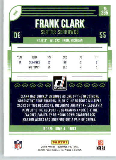 265 - Frank Clark - 2018 Donruss Football - Base NM - Image 2