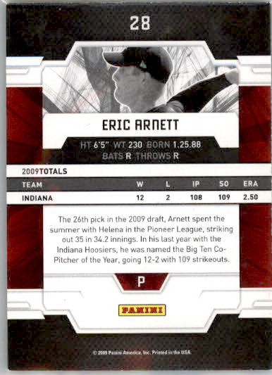 Eric Arnett - 2009 Donruss Elite Extra Edition - #28 - AUTO Baseball - Image 2