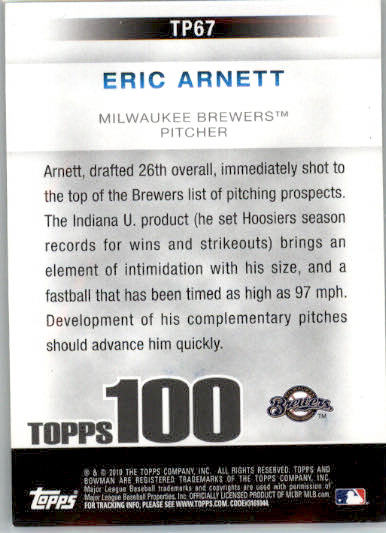 Eric Arnett - 2010 Bowman - #TP67 - AUTO Topps 100 Prospects Baseball - Image 2