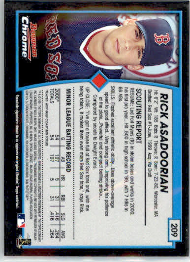 Rick Asadoorian - 2001 Bowman Chrome - #209 - AUTO Baseball - Image 2