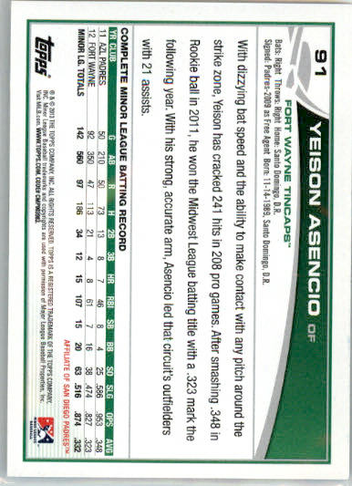 Yeison Asencio - 2013 Topps Pro Debut - #PDA-YA - AUTO Baseball - Image 2