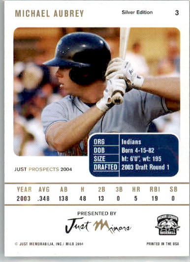 Michael Aubrey - 2004 Just Prospects - #3 - AUTO Silver Baseball - Image 2