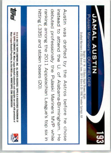 Jamal Austin - 2012 Topps Pro Debut - #193 - AUTO Baseball - Image 2