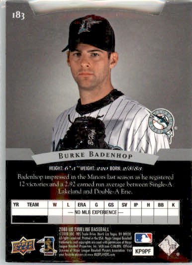 Burke Badenhop - 2008 Upper Deck Timeline - #183 - RC,AUTO Baseball - Image 2