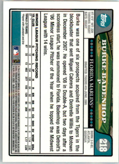 Burke Badenhop - 2008 Topps Chrome - #218 - RC,AUTO Baseball - Image 2