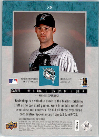 Burke Badenhop - 2008 Upper Deck Timeline - #88 - AUTO Baseball - Image 2