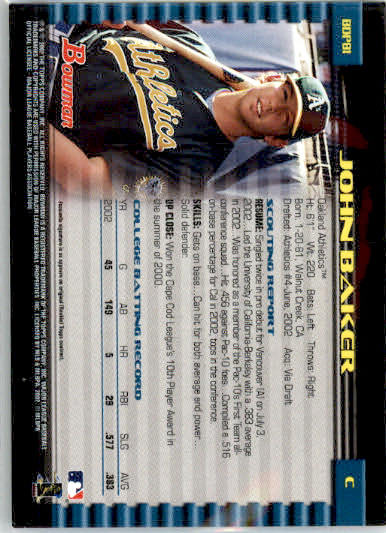 John Baker - 2002 Bowman Draft Picks & Prospects - #BDP81 - 2.99 Chrome Baseball - Image 2