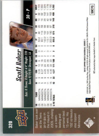 Scott Baker - 2010 Upper Deck - #320 - Baseball - Image 2
