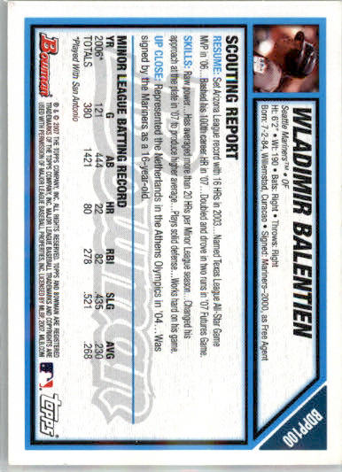 Wladimir Balentien - 2007 Bowman Draft Picks & Prospects - #BDPP100 - AUTO - Image 2