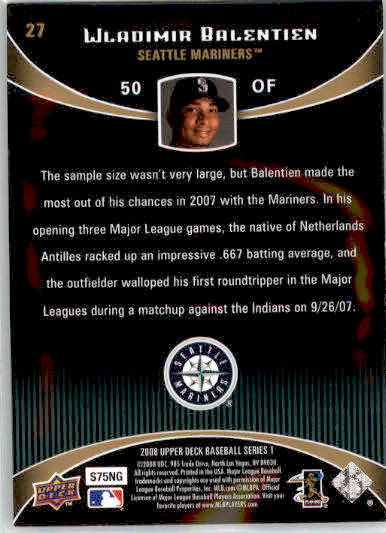 Wladimir Balentien - 2008 Upper Deck - #27 - AUTO Rookie Debut Baseball - Image 2