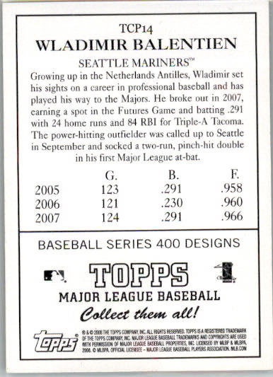 Wladimir Balentien - 2008 Topps - #TCP14 - AUTO T205 Baseball - Image 2