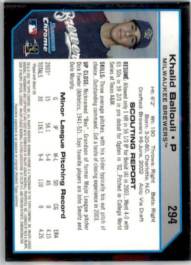 Khalid Ballouli - 2004 Bowman Chrome - #294 - RC,AUTO Baseball - Image 2