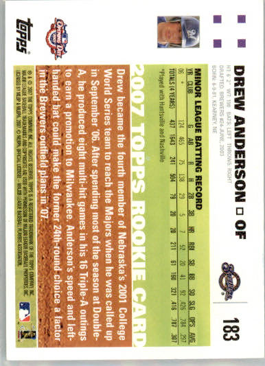 Drew Anderson - 2007 Topps Opening Day - #183 - RC,AUTO Baseball - Image 2