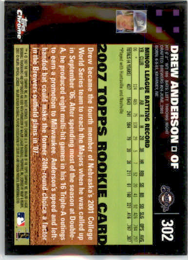 Drew Anderson - 2007 Topps Chrome - #302 - RC,AUTO Baseball - Image 2