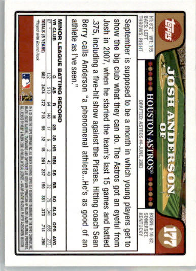 Josh Anderson - 2008 Topps - #177 - AUTO Baseball - Image 2