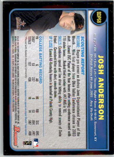 Josh Anderson - 2003 Bowman Draft Picks & Prospects - #BDP68 - RC,AUTO Baseball - Image 2