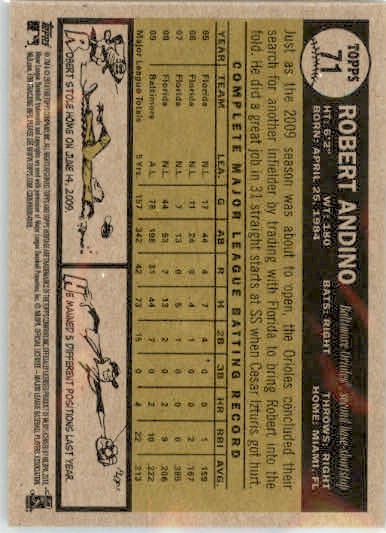 Robert Andino - 2010 Topps Heritage - #71 - AUTO Baseball - Image 2
