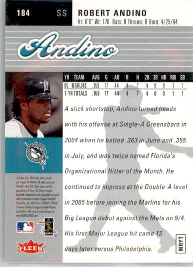 Robert Andino - 2006 Ultra - #184 - RC,AUTO Baseball - Image 2