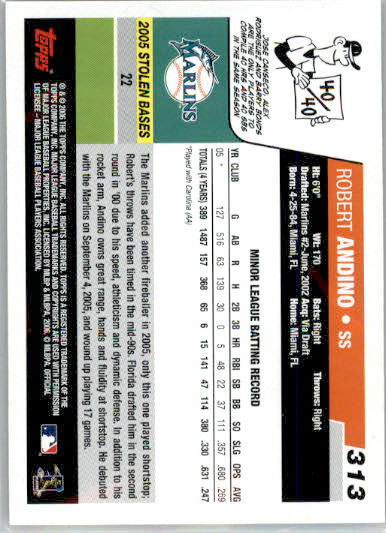 Robert Andino - 2006 Topps - #313 - RC,AUTO Baseball - Image 2