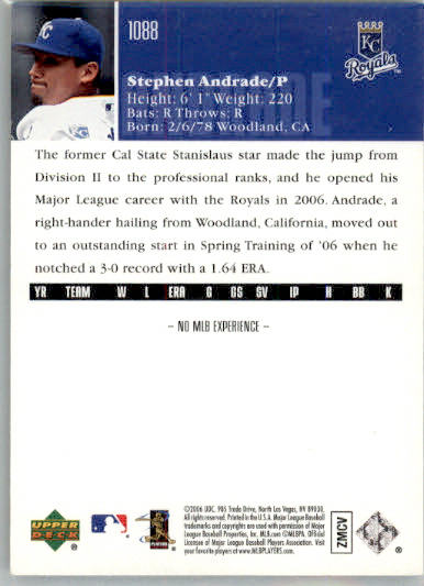 Steve Andrade - 2006 Upper Deck - #1088 - AUTO Baseball - Image 2