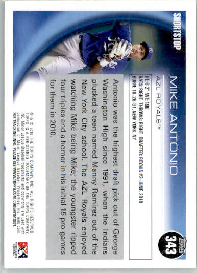 Mike Antonio - 2010 Topps Pro Debut - #343 - AUTO Baseball - Image 2