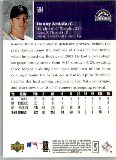 Danny Ardoin - 2006 Upper Deck - #594 - AUTO Baseball - Image 2