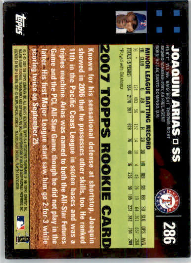 Joaquin Arias - 2007 Topps - #286 - RC,AUTO Baseball - Image 2