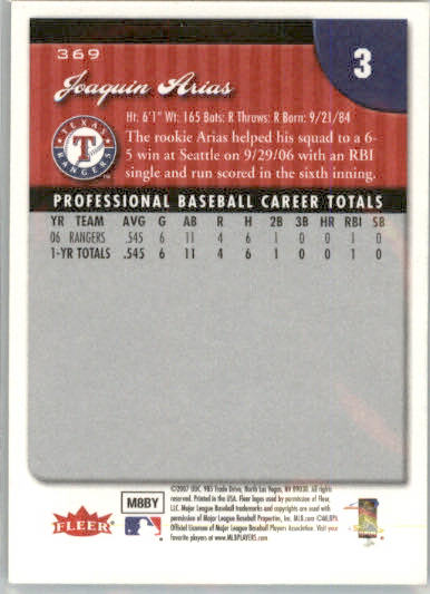 Joaquin Arias - 2007 Fleer - #369 - AUTO Baseball - Image 2
