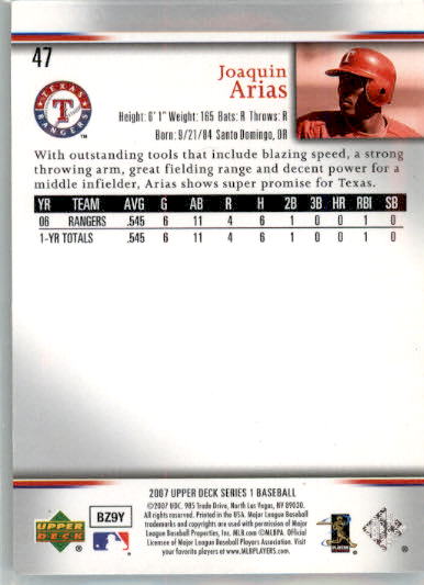 Joaquin Arias - 2007 Upper Deck - #47 - AUTO Baseball - Image 2