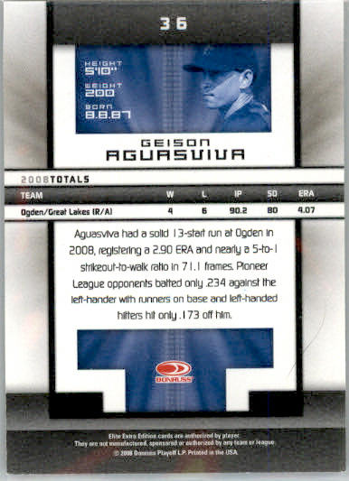 Geison Aguasviva - 2008 Donruss Elite Extra Edition - #36 - AUTO Baseball - Image 2