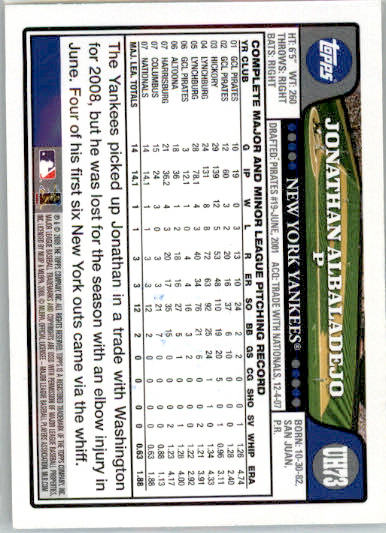 Jonathan Albaladejo - 2008 Topps Updates & Highlights - #UH73 - RC,AUTO Baseball - Image 2