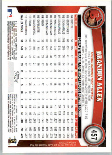 Brandon Allen - 2011 Topps - #457 - AUTO Baseball - Image 2