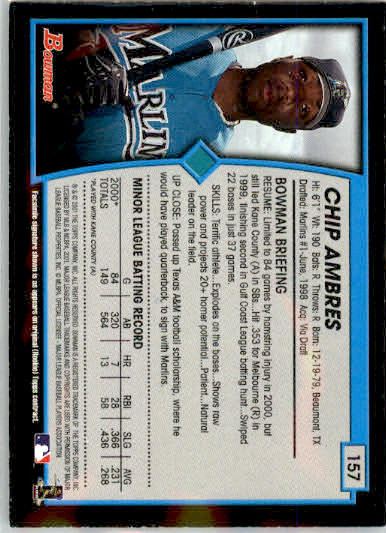 Chip Ambres - 2001 Bowman - #157 - AUTO Baseball - Image 2