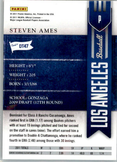 Steven Ames - 2011 Playoff Contenders - #DT47 - AUTO Draft Ticket Baseball - Image 2