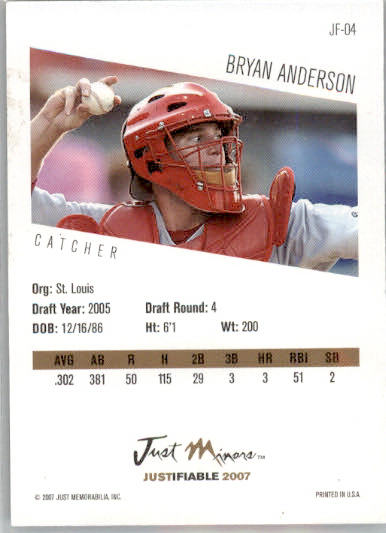 Bryan Anderson - 2007 Justifiable - #JF-04 - AUTO Baseball - Image 2