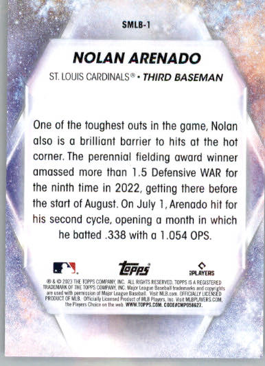 Nolan Arenado - 2023 Topps - #SMLBC-1 - Stars of MLB Chrome Baseball - Image 2