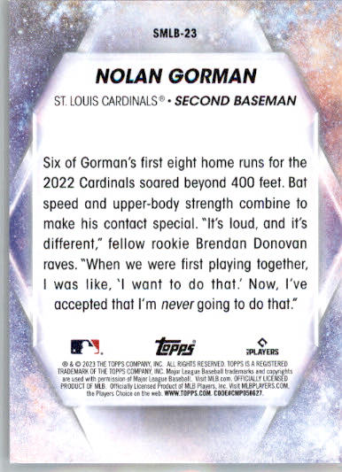 Nolan Gorman - 2023 Topps - #SMLB-23 - Stars of MLB Baseball - Image 2