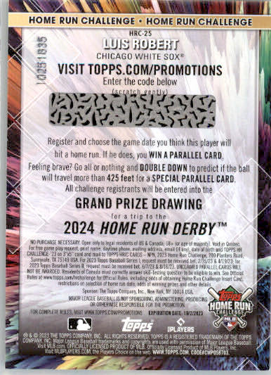 Luis Robert - 2023 Topps - #HRC-25 - Home Run Challenge Baseball - Image 2