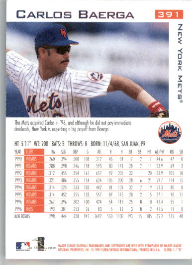 Carlos Baerga - 1997 Fleer - #391 - Baseball - Image 2