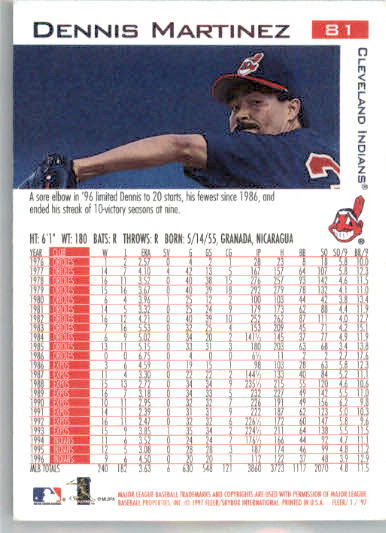 Dennis Martinez - 1997 Fleer - #81 - Baseball - Image 2