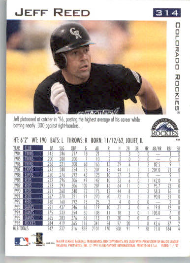 Jeff Reed - 1997 Fleer - #314 - Baseball - Image 2